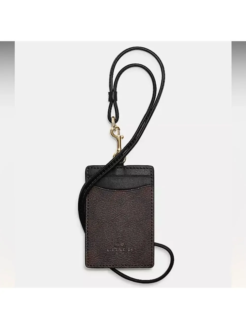 Coach ID Lanyard Signature C Black Brown NWT